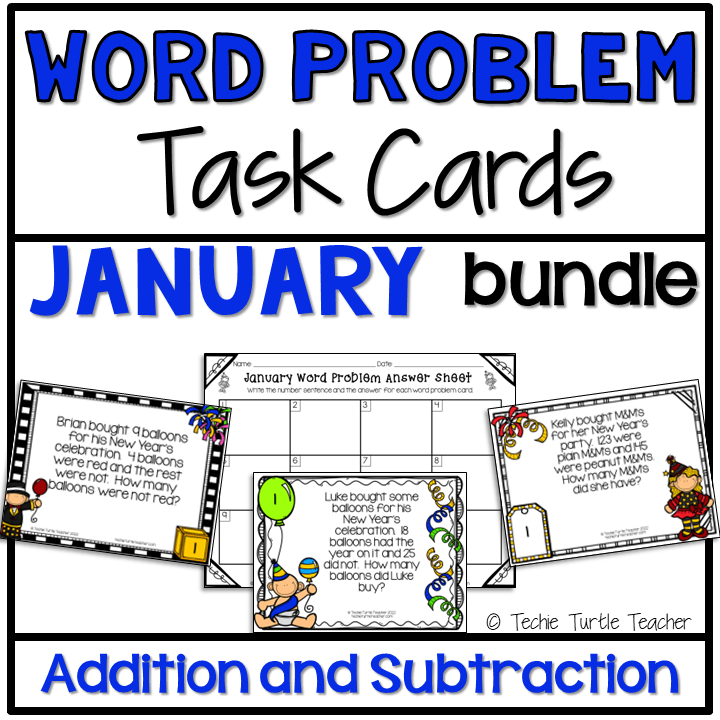 January Addition and Subtraction Word Problem Task Cards