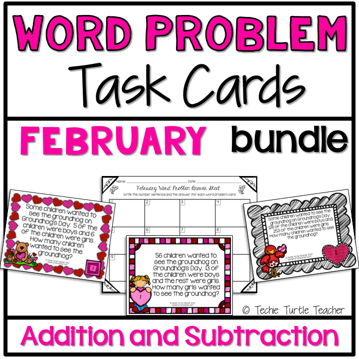 February Addition and Subtraction Word Problem Task Cards