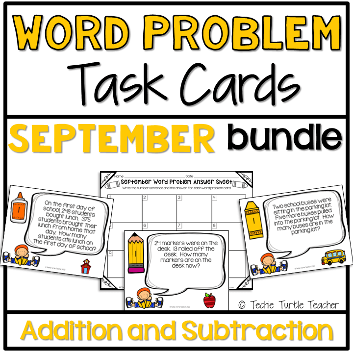 September Addition and Subtraction Word Problem Task Cards