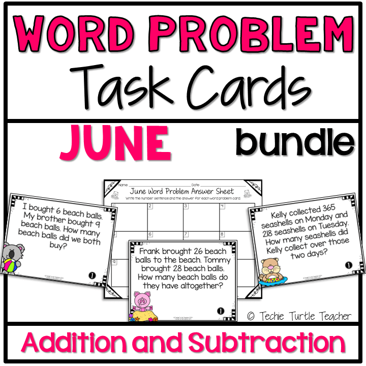 word problem task cards June bundle