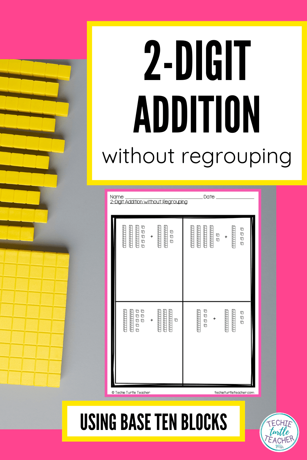 2 digit addition without regrouping using base ten blocks pinterest pin