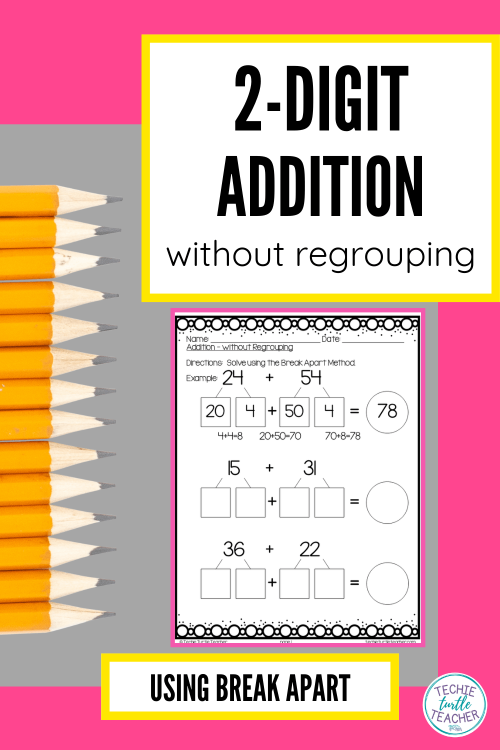 2 digit addition without regrouping using break apart pinterest pin