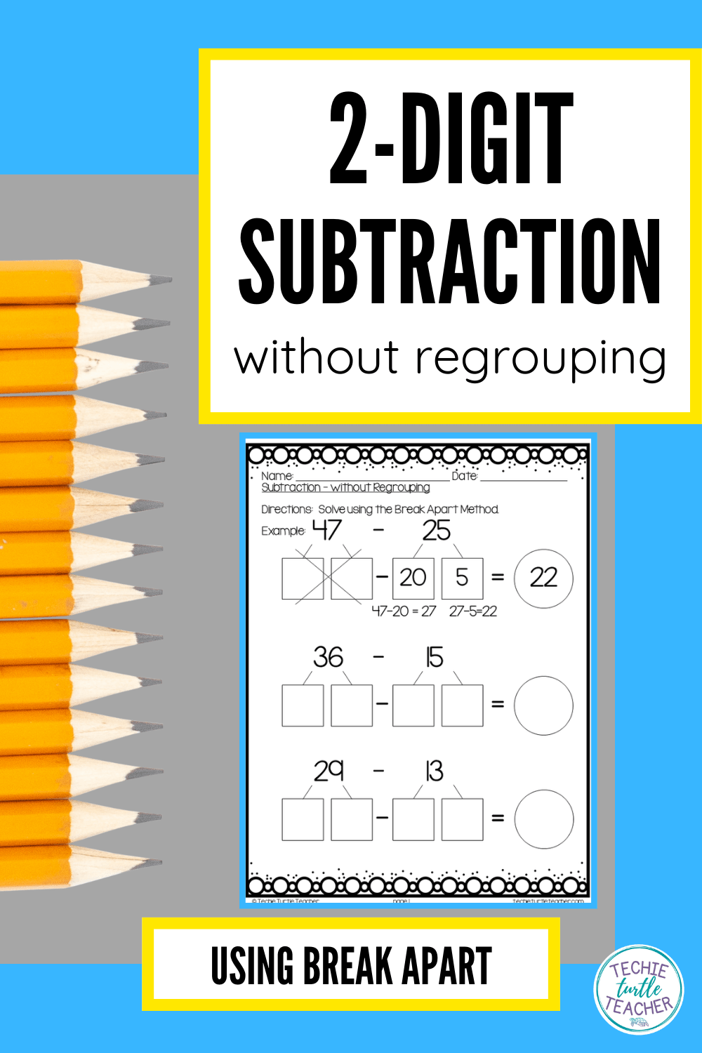 2 digit subtraction without regrouping using break apart pinterest pin