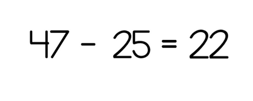 47 - 25 = 22