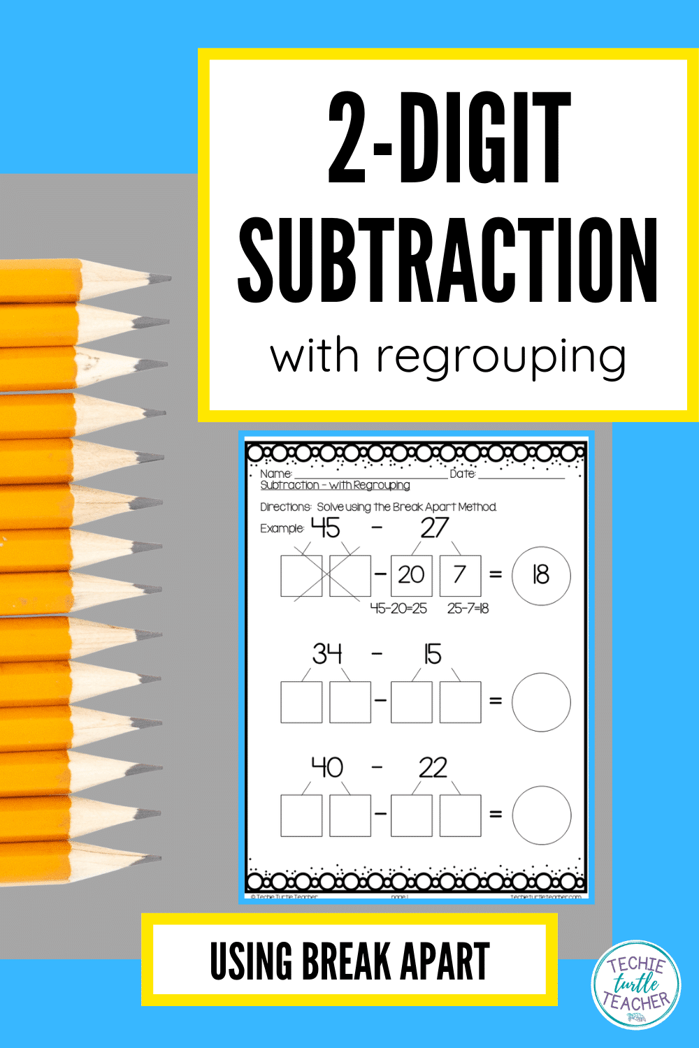 2 digit subtraction with regrouping using break apart pinterest pin