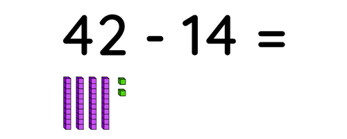 42 - 14 = base ten blocks