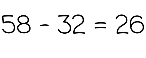 58 - 32 = 26