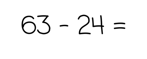 63 - 24 = subtraction with regrouping number line