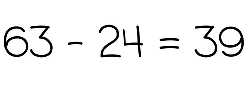 63 - 24 = 39