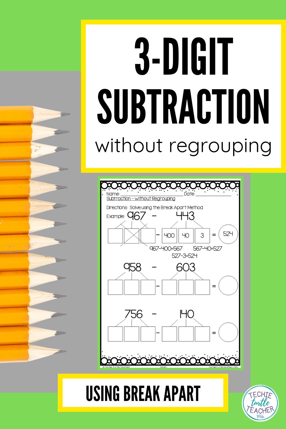 3 digit subtraction without regrouping break apart pinterest pin