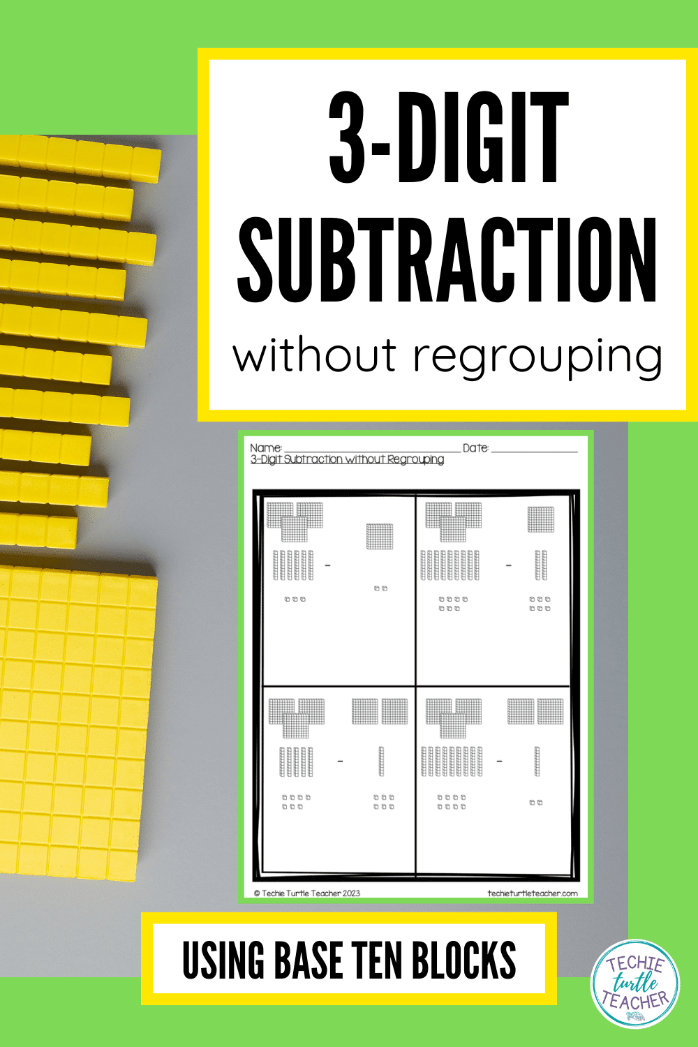 3 digit subtraction without regrouping using base ten blocks pinterest pin