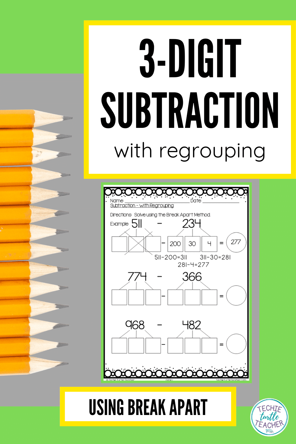 3 digit subtraction with regrouping break apart pinterest pin