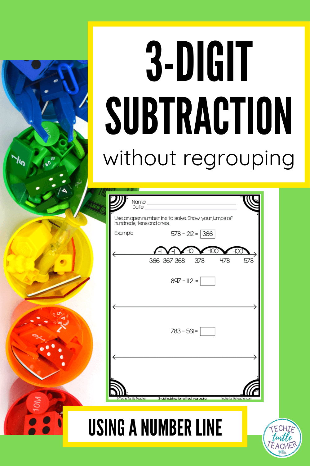 3 digit subtraction without regrouping open number line pinterest pin