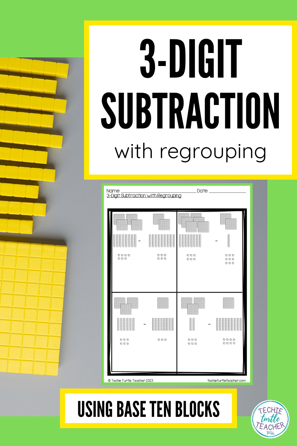 3 digit subtraction with regrouping using base ten blocks pinterest pin