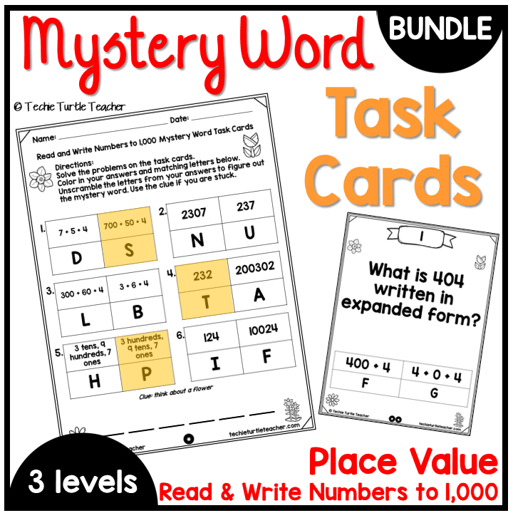 Place Value Read & Write Numbers to 1,000 Mystery Word