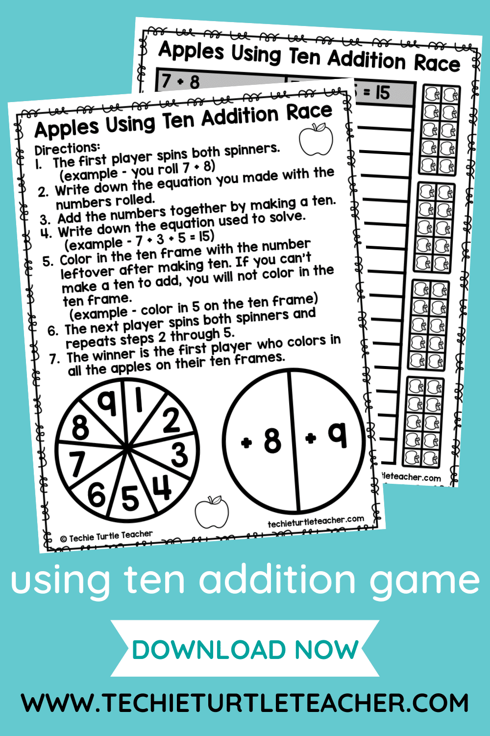 using ten addition game pinterest pin