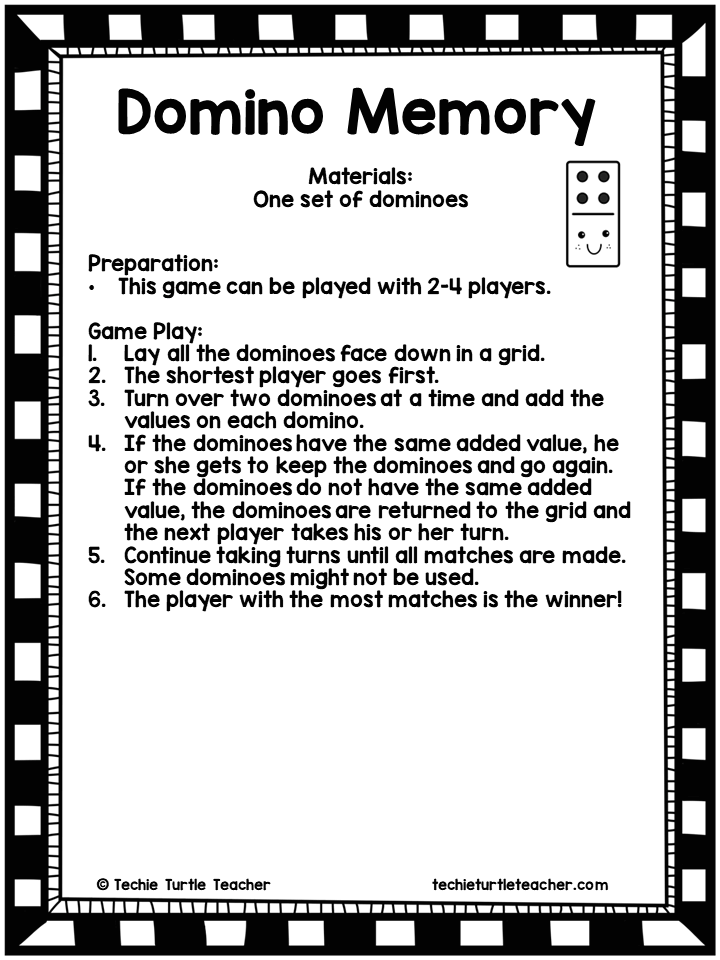 Math games with dominoes - domino memory