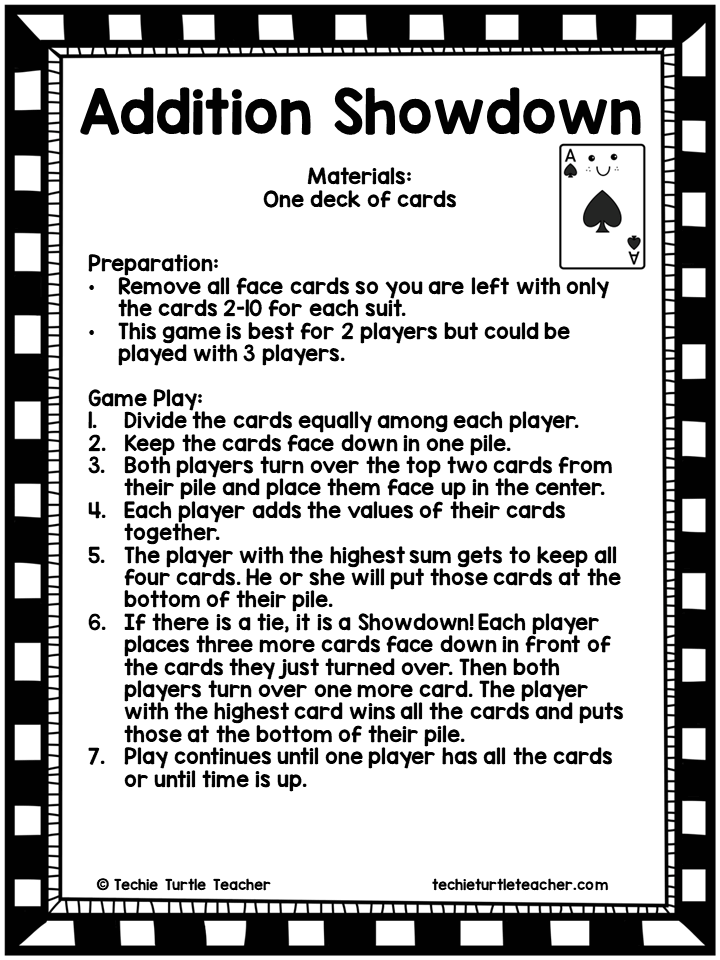 math games with cards - addition showdown