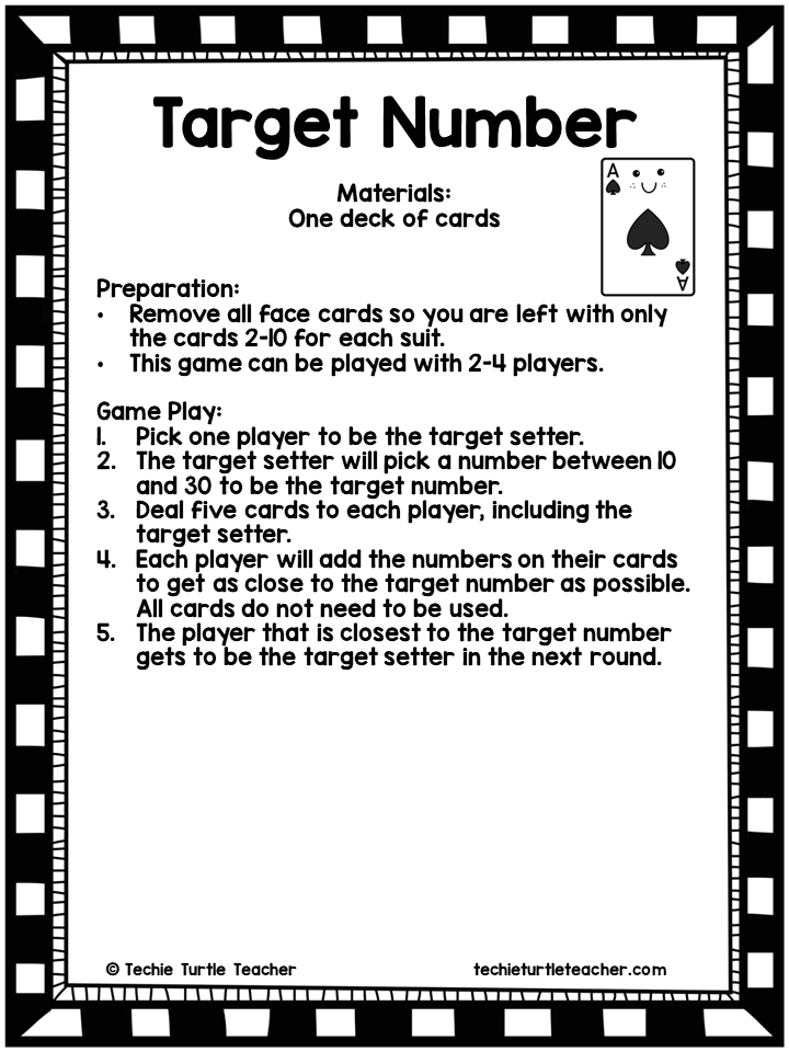 math games with cards - target number