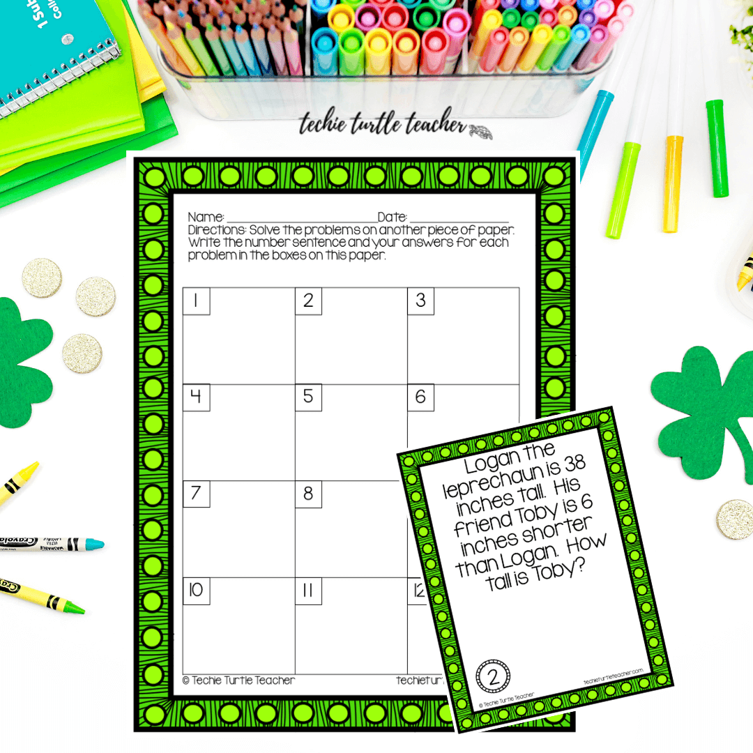 St. Patrick's Day measurement word problem task cards