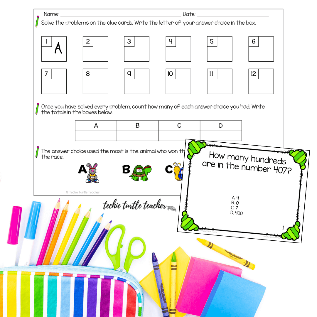 math task cards for place value mystery