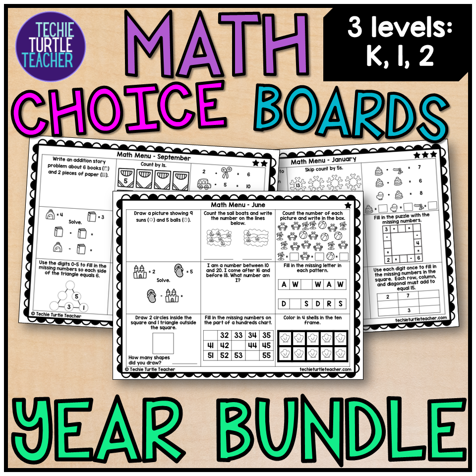 math choice boards full year bundle