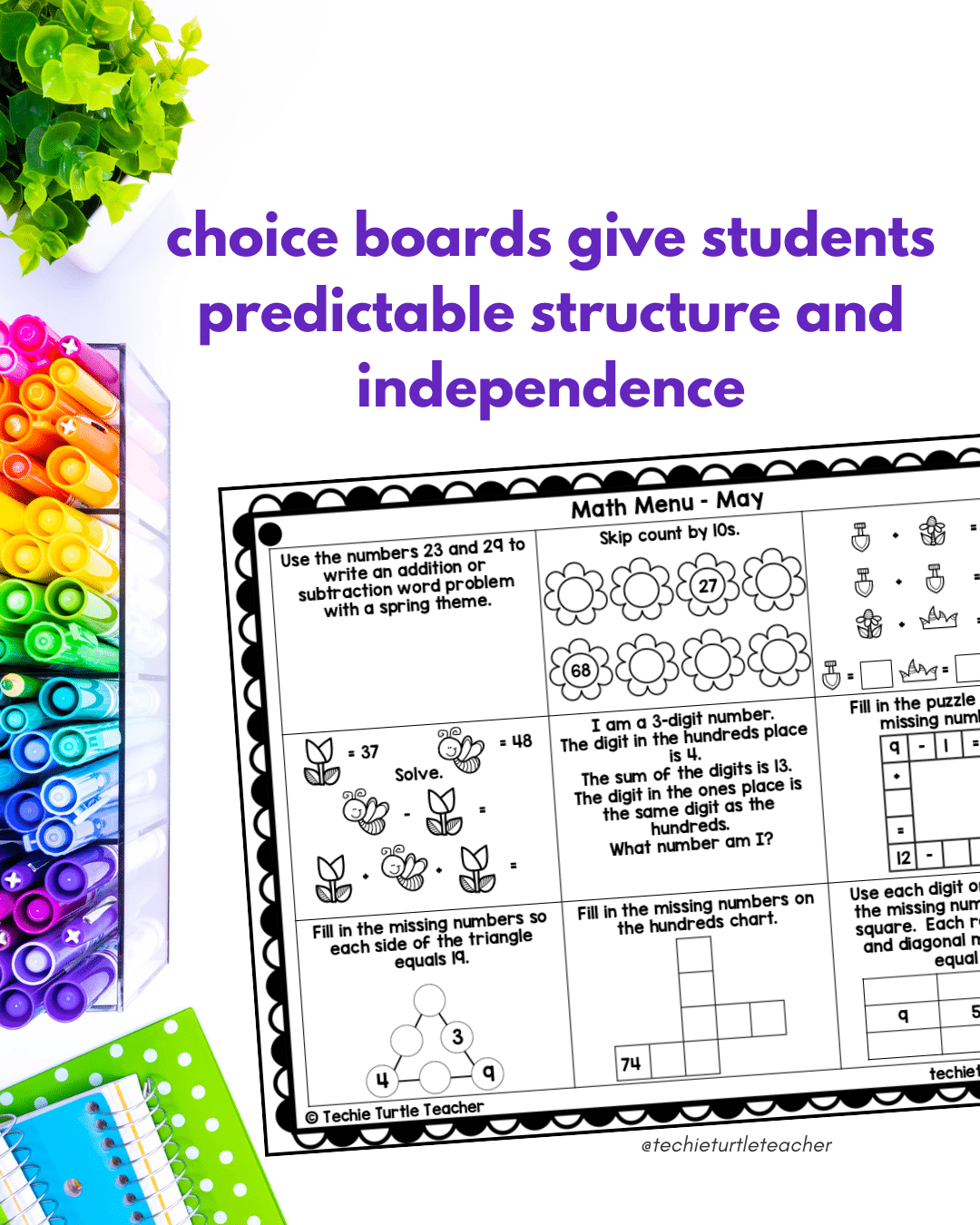 May choice boards to help students work independently in math