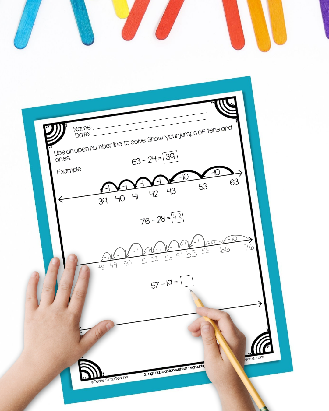 subtraction with regrouping number line 2-digit strategy