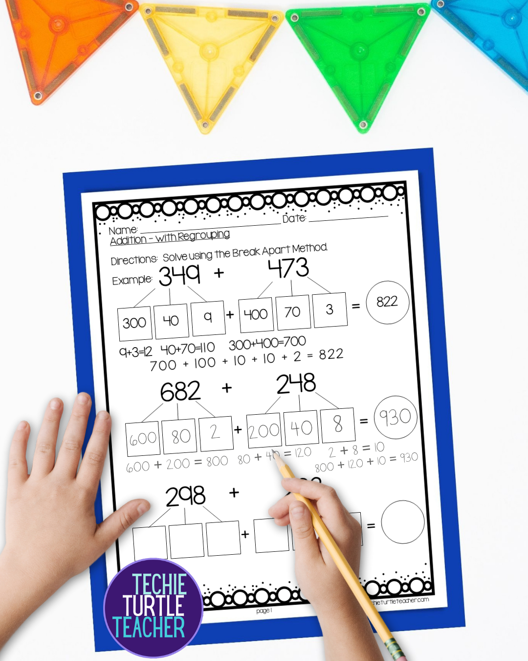 3-digit addition break apart regrouping strategy